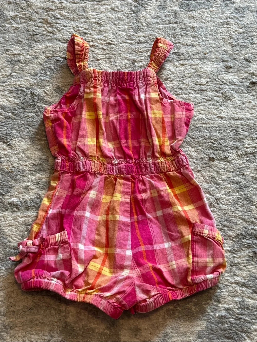 OshKosh B’gosh Baby Romper 6M Pink Yellow Plaid Sleeveless Outfit